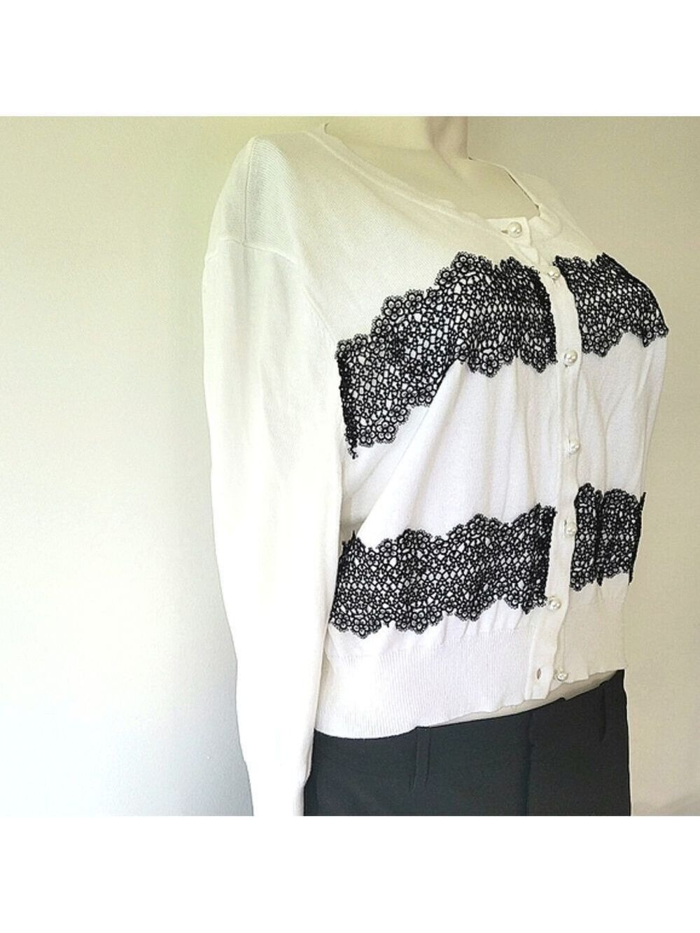 Karl Lagerfeld Paris Black Lace Crop Sweater Size L
